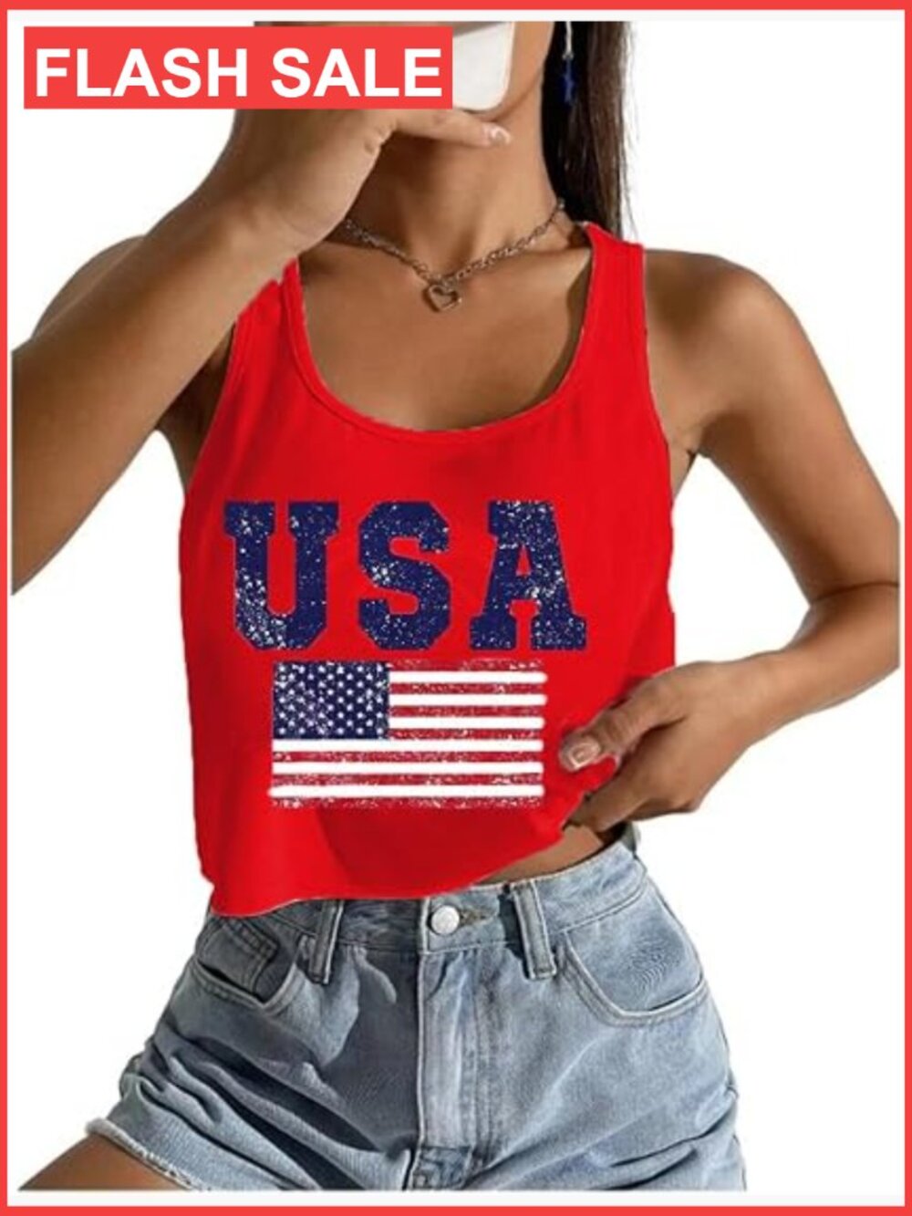 Patriotic Crop Top Tank Top Fourth of July Outfits Women's T-Shirt - Picture 1 of 1